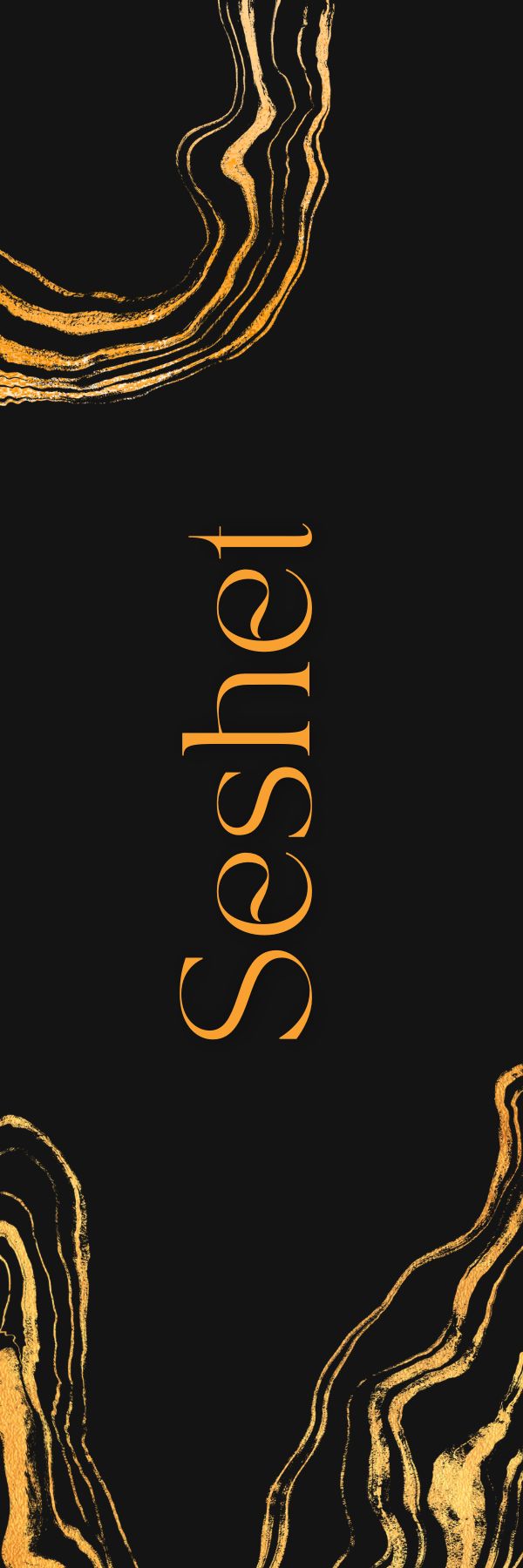 Seshet in gold, a black background.